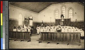 Acolytes in church, Kafubu, Congo, ca.1920-1940