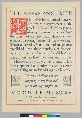 The American's Creed: "Victory" Liberty Bonds