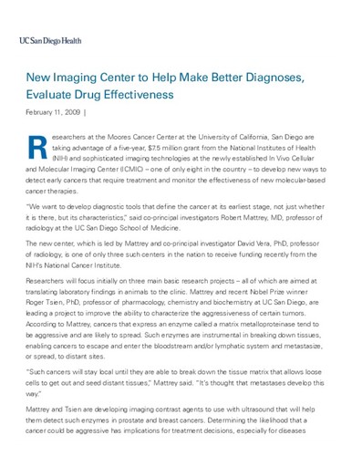 New Imaging Center to Help Make Better Diagnoses, Evaluate Drug Effectiveness