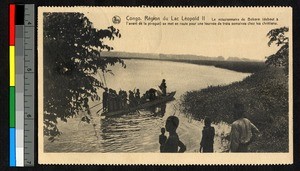 Missionary beginning a boat trip, Bokoro, Congo, ca.1920-1940