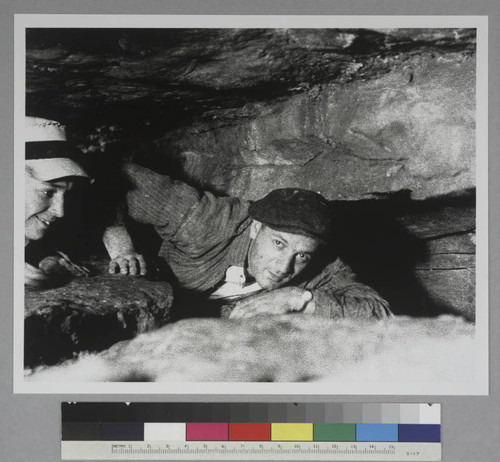 John D. Roberts and Edwin Powell Hubble inside Wyandotte Cave, Harrison County, Indiana, approximately 1914