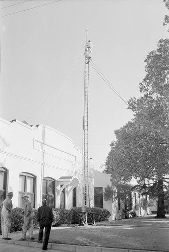 Installation of a radio tower near the Mount Wilson Observatory office building on Santa Barbara Street, Pasadena