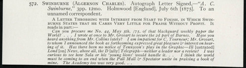 Seller's note on Swinburne letter dated 1875 July 6