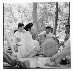 Men and women with drums in park, Korea