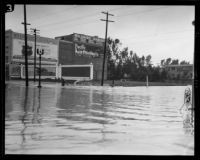Rain-flooded intersection of Sixth Street and Catalina Streets, Los Angeles, 1927
