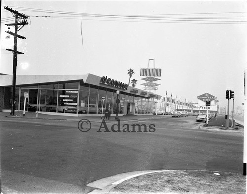 Cars parked at dealership, Los Angeles, ca. 1956