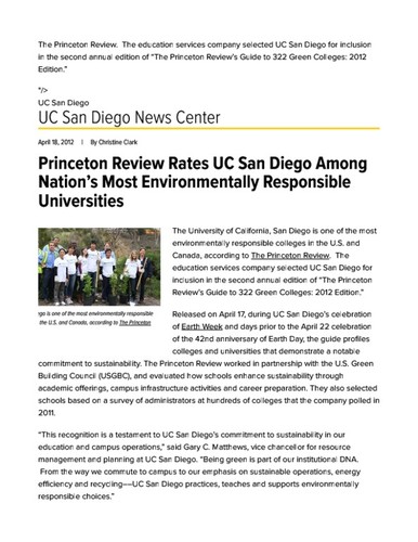 Princeton Review Rates UC San Diego Among Nation’s Most Environmentally Responsible Universities