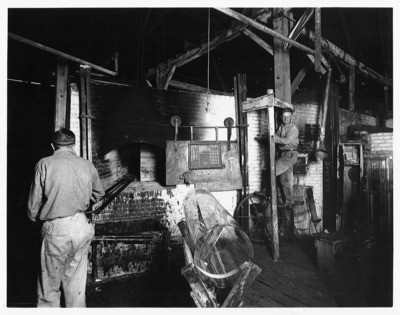 Glass Manufacture - Stockton: Unidentified workers and factory