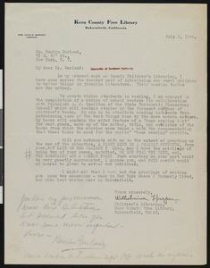 Wilhelmina Harper, letter, 1924-07-02, to Hamlin Garland