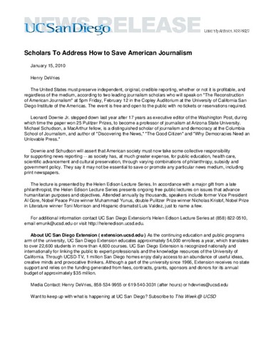 Scholars To Address How to Save American Journalism