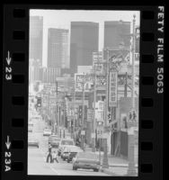 Street scene with mixture of signs in Korean and English in Los Angeles' Koreatown, 1982