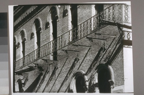 [Balcony railing, unidentified building.] North San Juan. 1938