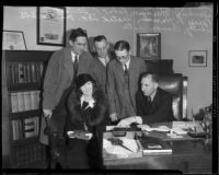 Charlotte Shelby and attorneys in District Attorney Buron Fitts' office, Los Angeles, 1932