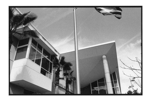 Flag flying at the entrance to the New Main Library, 601 Santa Monica Blvd., Santa Monica, Calif., March 2011