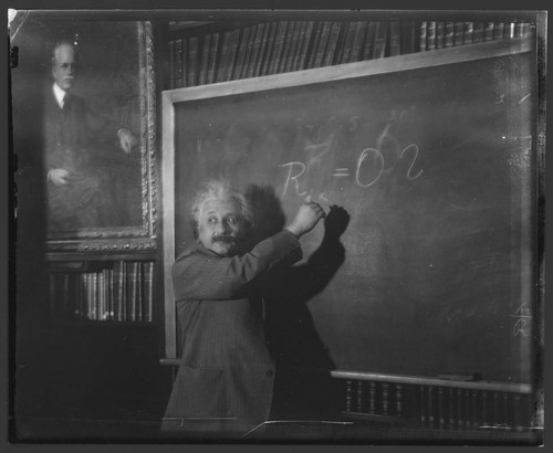 Albert Einstein, at the blackboard in the Hale Library, Pasadena