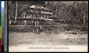 Girls' school near the ocean, Samoa, ca.1900-1930