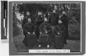 Group portrait of fresh comers to the Shanghai mission, China, ca. 1907-1908