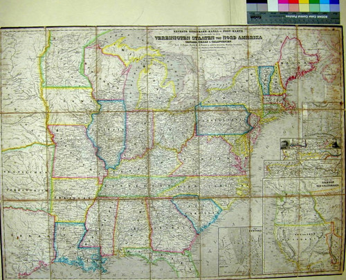 Neueste Eisenbahn - Kanal - u. Post-Karte für Reisende in den Vereinigten Staaten von Nord Amerika Canada, Texas u. Californien. Nach J. Calvin Smith, H. S. Tanner u. andern neusten Quellen bearbeitet