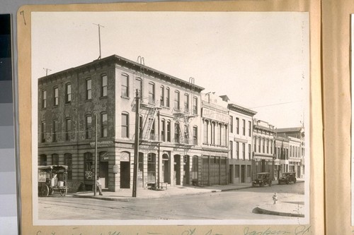 East side of Montgomery St. from Jackson St., taken Feb. 1924. Buildings built about 1854