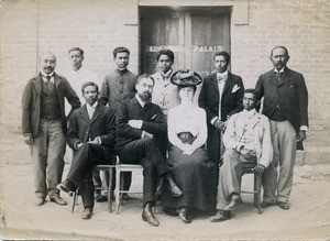 Henri Rusillon with his wife and malagasy men, in Madagascar