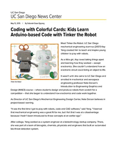 Coding with Colorful Cards: Kids Learn Arduino-based Code with Tinker the Robot