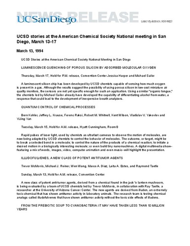 UCSD stories at the American Chemical Society National meeting in San Diego, March 13-17