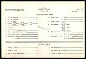 WPA Low income housing area survey data card 138, serial 21276, vacant
