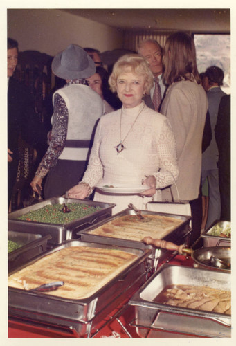 Mrs. Stauffer at the Luncheon Buffet table