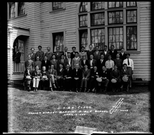 D-3-B's class, Hoover Street Baptist Bible School, 6100 South Hoover, Los Angeles. April 12, 1925
