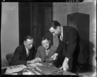 Detectives Miles Ledbetter and Thad Brown question Edward E. Holmes over the murder of his wife, Los Angeles, 1935