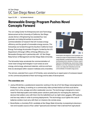 Renewable Energy Program Pushes Novel Concepts Forward