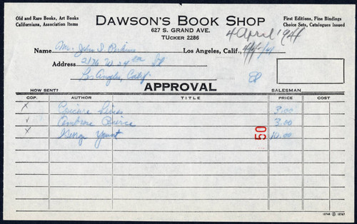 Dawson's Book Shop receipt