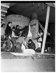 Preparation of floats for Rose Parade, 1951