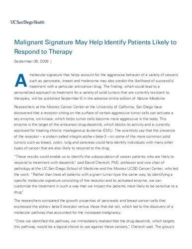 Malignant Signature May Help Identify Patients Likely to Respond to Therapy