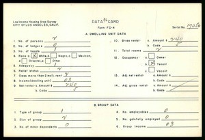 WPA Low income housing area survey data card 96, serial 17050
