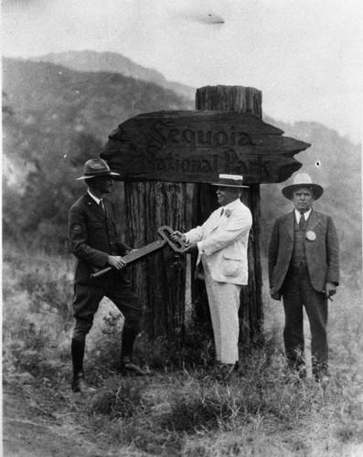 Historic Individuals, Dedications and Ceremonies, Governor Rolph, first California Governor to visit Sequoia with Col. White and S.O. Walker of Visalia