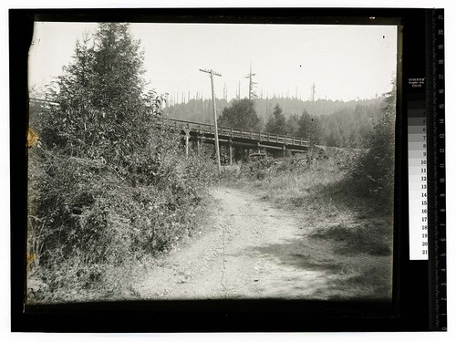 [Single lane road approaching railroad tracks and a wooden bridge - 2]