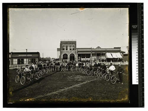 [Cyclists posing on theArcata Plaza]