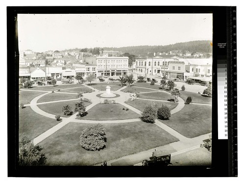 [Arcata Plaza looking northeast from top of Brizard Building]