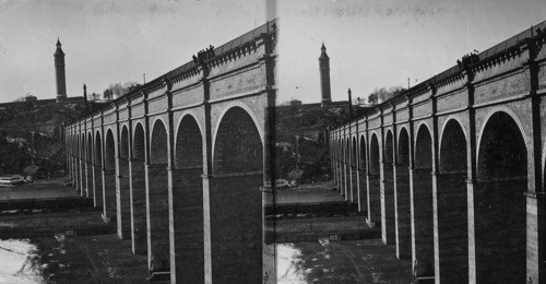 View from the Battery, New York Harbor. High Bridge, Croton Aqueduct. New York City. N.Y