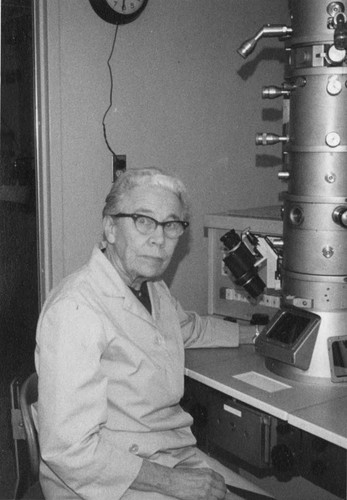 [Katherine Esau with Electron Microscope]