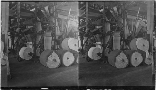 Printing, Pacific Mills, Lawrence, Mass. White Cloth in Rolls Ready to Feed into Printing Machine