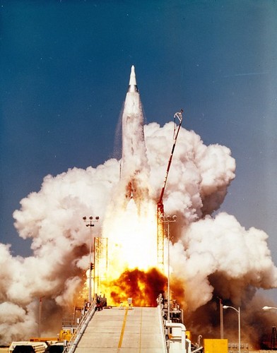 Atlas 25E Liftoff--'Atlas Launches binder; 10-3-61; Atlas 25E; Launch Cx (Complex) 12 AMR (Atlantic Missile Range); see also 14_001623
