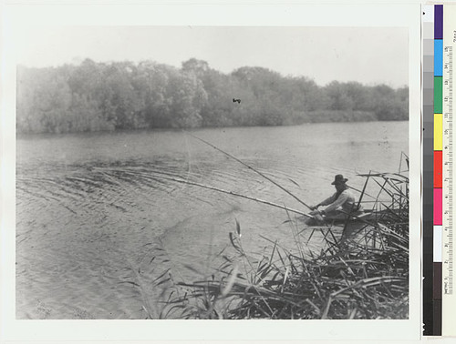 Lotches (man) in canoe with fish-net