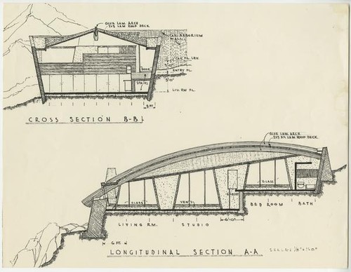 Cross section and longitudinal section drawings of Farrar Residence