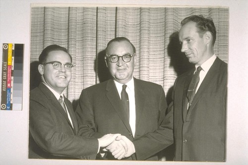 Governor Brown with Richard M. English, A. L. Horton Junior, of English and Horton attorneys, Lynwood, California (FDR Memorial Dinner)
