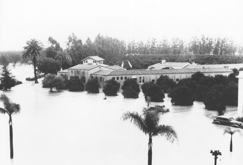 Orange County Hospital grounds after the Santa Ana River flooded, West Chapman Avenue, Orange, California, March 3, 1938