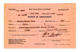 Notice of assignment, Form WRA-21, George Naohara