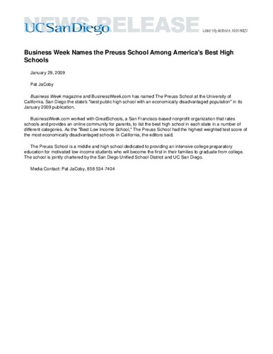 Business Week Names the Preuss School Among America's Best High Schools