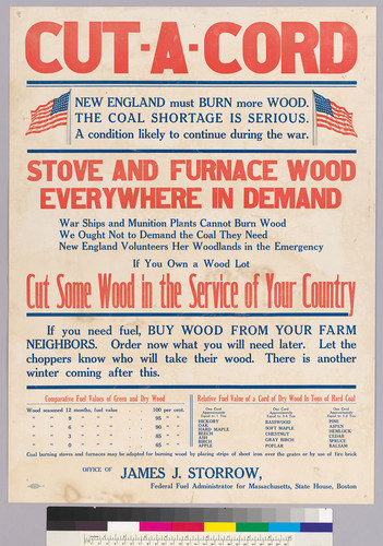 Cut-a-cord: New England must burn more wood. The Coal Shortage...: Office of James J. Storrow